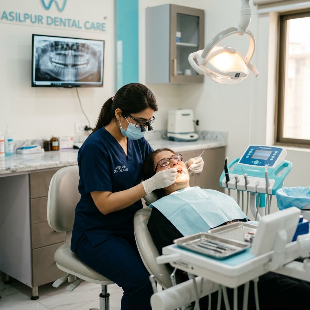 Dentist at Zuhaib Dental Surgery providing emergency care to a patient in Hasilpur